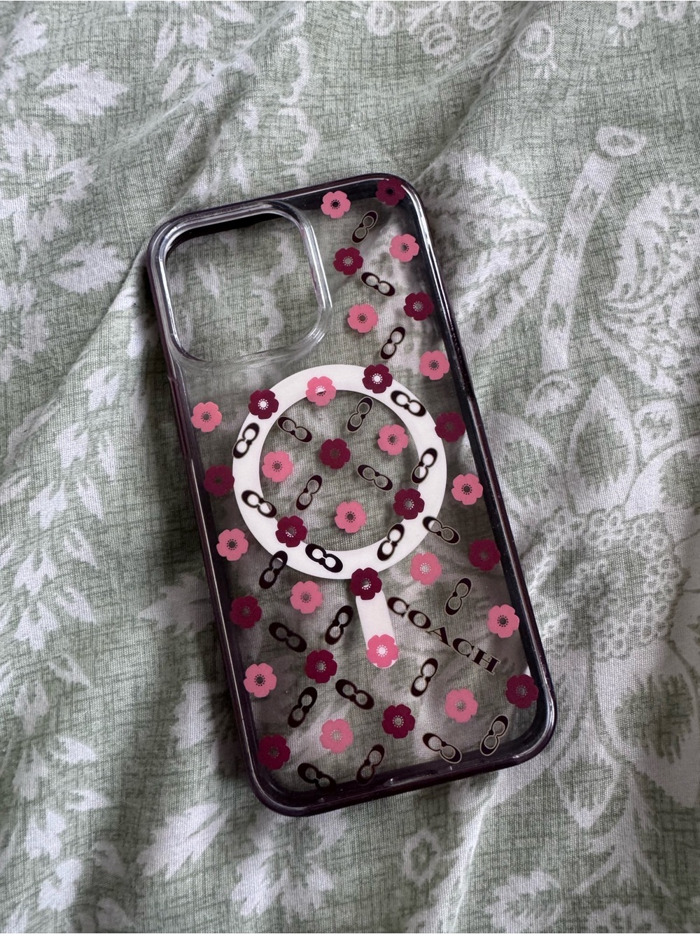 Coach Clear iPhone Case with Pink Floral & Dark Pink Accents
15 pro max